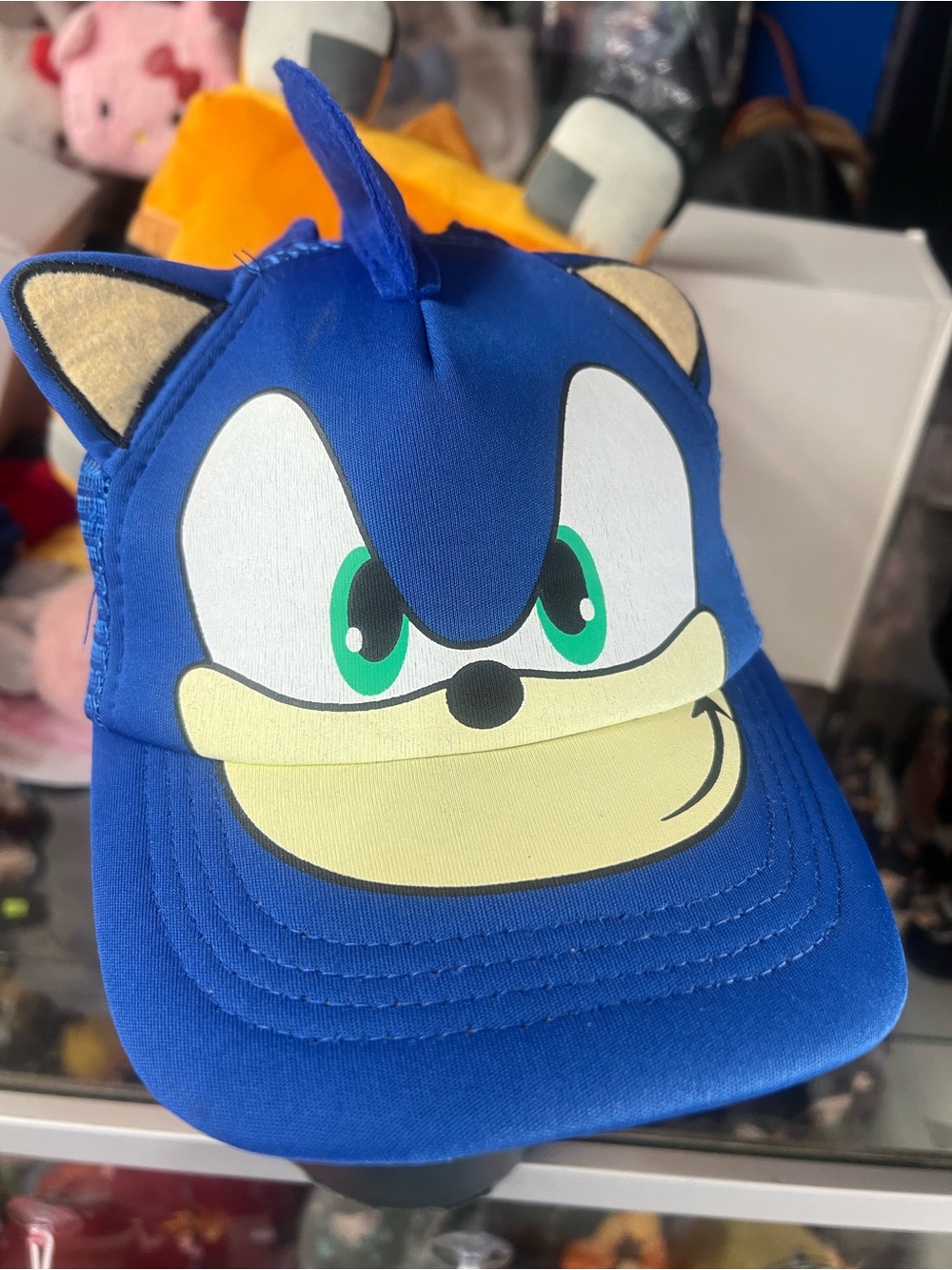 Blue Sonic-Inspired Kids Cap with Green Eye Detail